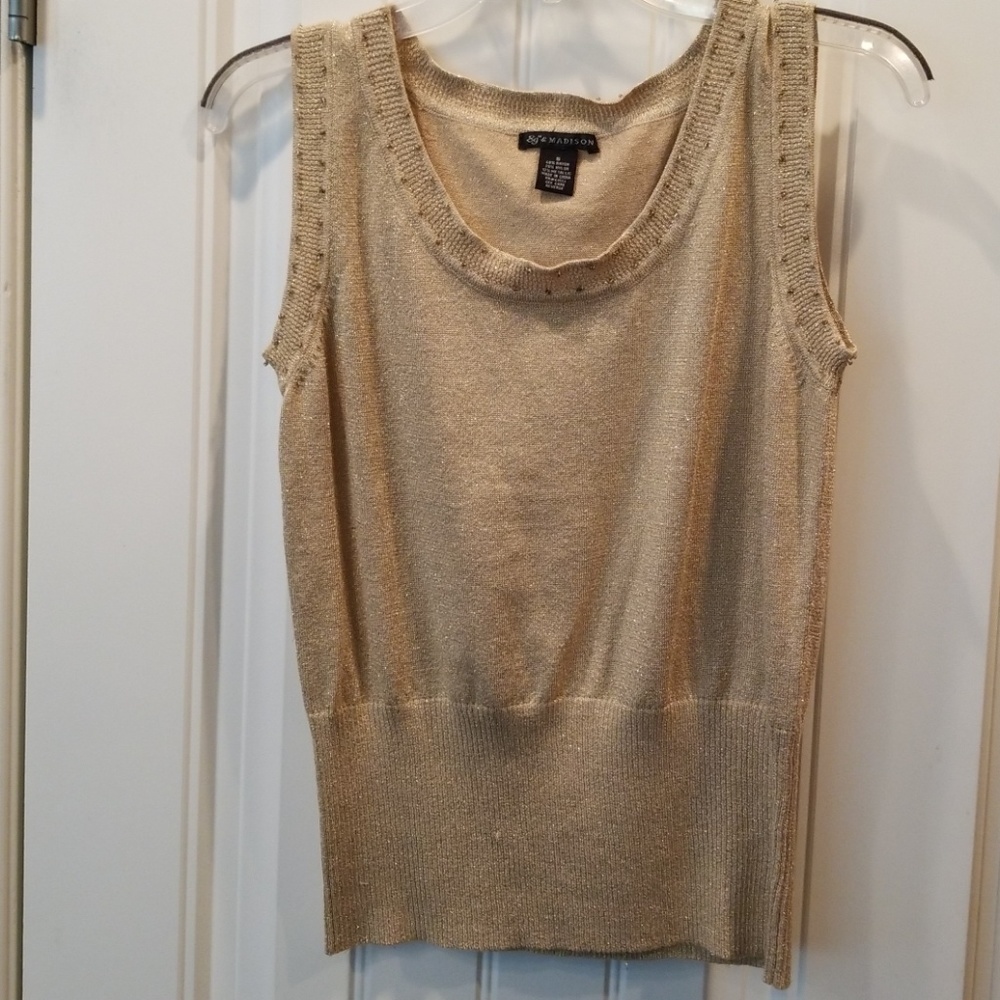 Madison Gold Bead Embellished Shell Tank T…